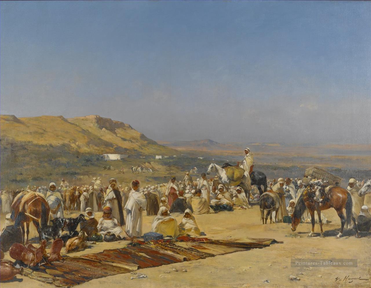 MARCHÉ dans le désert Victor Huguet orientaliste Peintures à l'huile